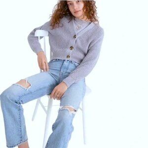 Madewell Chunky Rib Knit Cameron Cardigan Sweater Blue Lavender Alpaca And Wool